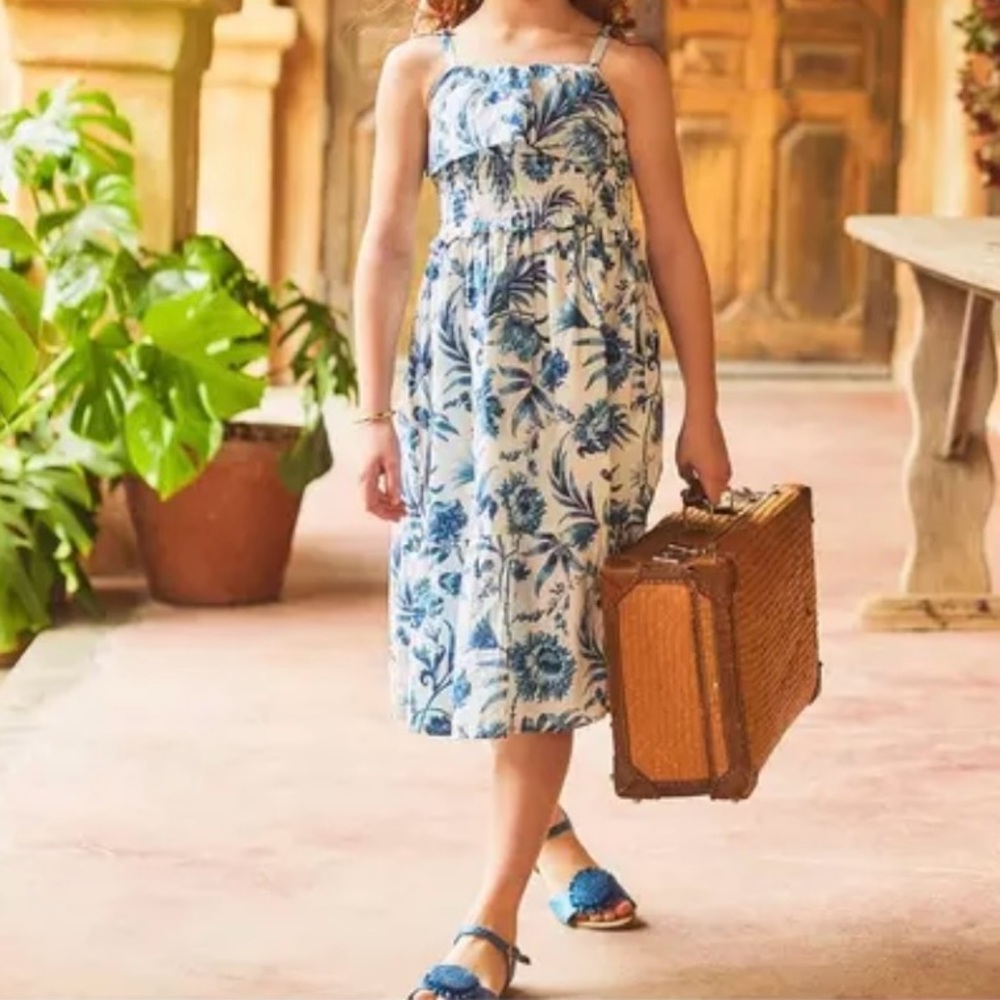 Janie And Jack The Veranda Midi Sundress In Peacock Blue Floral Size 7